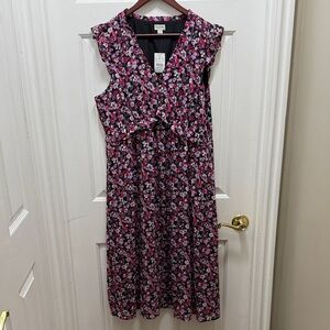 J. Crew Black and Pink Floral Midi Dress